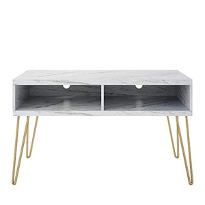 Hairpin Marble/Gold TV Stand, White - EK CHIC HOME