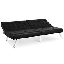 Load image into Gallery viewer, Modern Leather Reclining Futon Sofa Bed w/Chrome Legs - Black - EK CHIC HOME