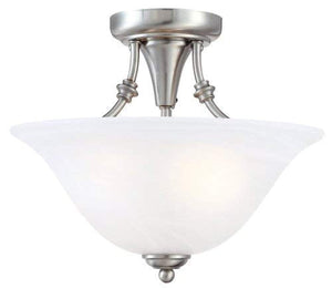 2-Light Semi-Flush Ceiling Fixture with Brushed-Nickel Finish and Alabaster-Glass Shade - EK CHIC HOME