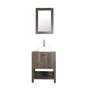 24" Bathroom Vanity Cabinet Brown MDF Wood Texture w/Ceramic Sink, Mirror, Faucet&Drain set - EK CHIC HOME