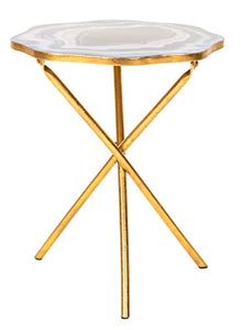 SBlue and Gold Faux Agate Side Accent Table - EK CHIC HOME