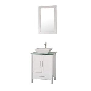 Homecart 24" White Bathroom Vanity Cabinet and Sink Combo Modern MDF with Mirror Tempered Glass Counter Top Vessel Sink Faucet and Pop up Drain - EK CHIC HOME