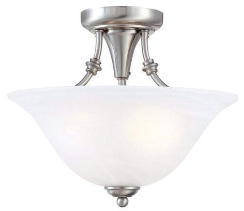 2-Light Semi-Flush Ceiling Fixture with Brushed-Nickel Finish and Alabaster-Glass Shade - EK CHIC HOME