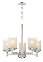 Load image into Gallery viewer, Windsor 18.5&quot; Modern 5-Light Chandelier + Frosted White Linen Glass Shades - EK CHIC HOME