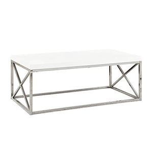 Modern Cocktail Table with Metal Base, 44” L (White) - EK CHIC HOME