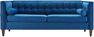 78'' W Velvet Mid-Century Sofa with Bolster Pillows - EK CHIC HOME