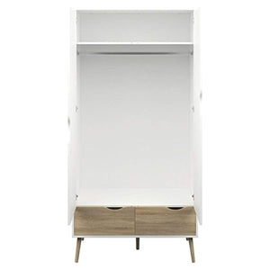 CHIC Designs 2 Drawer and 2 Door Wardrobe in White and Oak - EK CHIC HOME