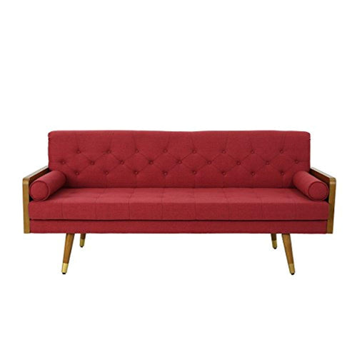 Home Aidan Mid Century Modern Tufted Fabric Sofa, Red - EK CHIC HOME