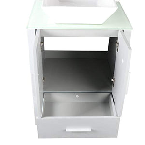 24" Grey Bathroom Vanity Cabinet and Sink Combo Glass Top MDF Wood w/Sink Faucet &Drain set - EK CHIC HOME