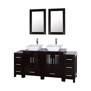72" Bathroom Vanity Cabinet and Double Sink Combo Black Wood w/Faucet Sink and Drain - EK CHIC HOME