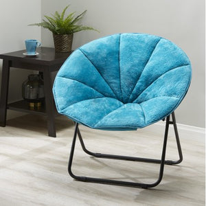Folding Plush Saucer Chair Black/Blue - EK CHIC HOME