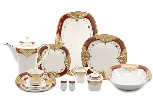 Royalty Porcelain 49pc Banquet Dinnerware Set for 8, 24K Gold Bone China - EK CHIC HOME