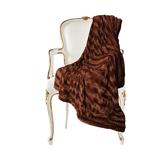 Embossed Faux Fur Throw Blanket & Bedspread - Luxurious Over-Sized Faux Fur Blanket Caramel - EK CHIC HOME