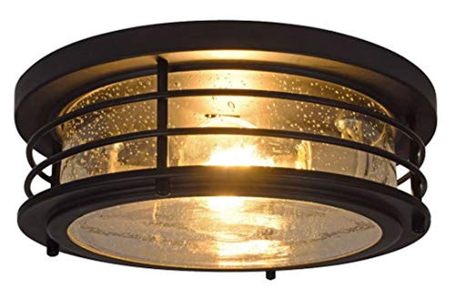 Antique Drum Light, LED, Flush Mount, Dimmable, Black - EK CHIC HOME