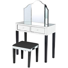 Load image into Gallery viewer, Mirrored Black Vanity Set - 3 Piece Set - Stool and Mirror - EK CHIC HOME