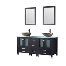 Load image into Gallery viewer, 60” Bathroom Double Wood Vanities Cabinet with Mirrors Flower Purple Tempered Glass Vessel Sink Combo Oil Rubbed Bronze Faucet Pop-up Drain - EK CHIC HOME