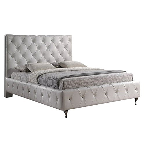 Tufted Leather King Platform Bed in White - EK CHIC HOME