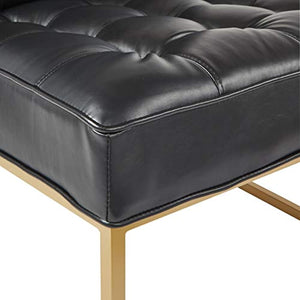 Armless Accent Chair, Black Faux Leather with Gold Base - EK CHIC HOME