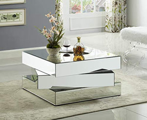 Contemporary Mirrored Coffee Table Featuring a Bold Geometric Design, 39.5" W x 39.5" D x 18.5" H - EK CHIC HOME