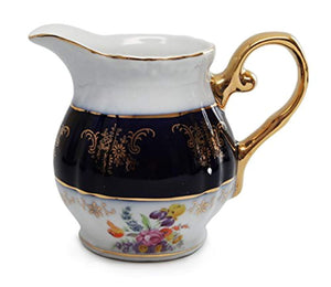 Royalty Porcelain 17pc Flower-PatternedTea Set, 24K Gold-Plated Original Cobalt Tableware, Service for 6 - EK CHIC HOME