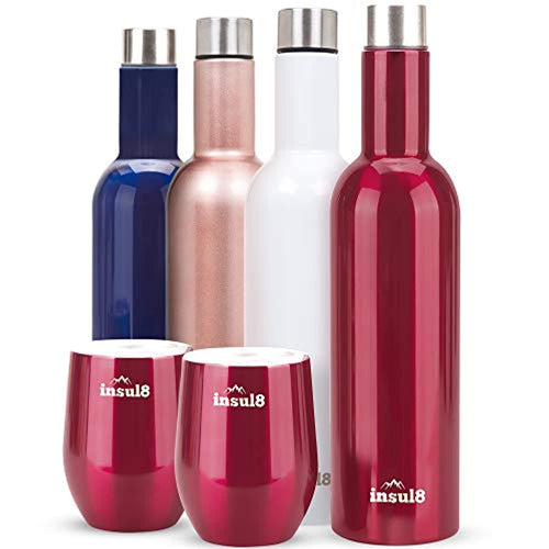 Stainless Steel Wine Bottle and 2 12 ounce Wine Tumbler Cups - EK CHIC HOME