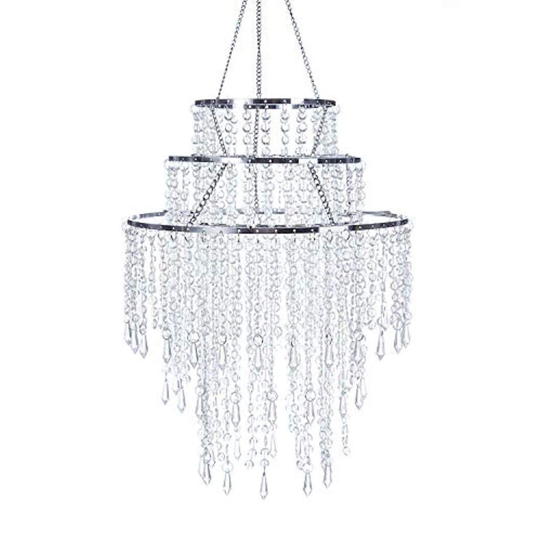 3 Tiers Sparkling Acrylic Iridescent Beaded Pendant Shade with Chrome Frame,12