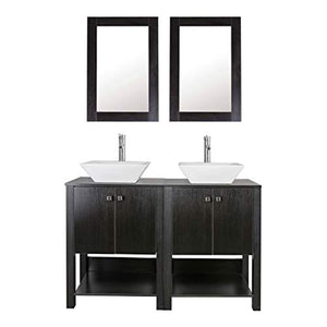 48" Bathroom Vanity Double Sink Black MDF Wood Cabinet w/Mirror Faucet&Drain - EK CHIC HOME