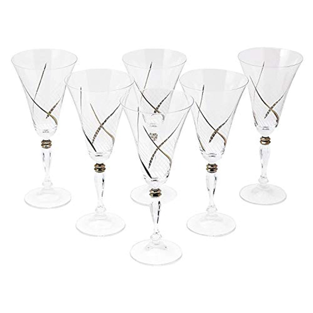 CrystalSet of 6 Handcrafted Bohemian Red Wine Crystal Glasses with Real Platinum Detailing - EK CHIC HOME