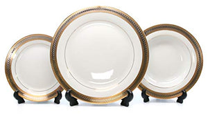 Royalty Porcelain Silver and Gold 49-pc Dinnerware Set 'Damascus', Premium Bone China - EK CHIC HOME