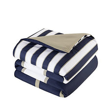 Load image into Gallery viewer, Comforter Set - 4 Piece - White/Blue - Stripes - EK CHIC HOME