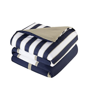 Comforter Set - 4 Piece - White/Blue - Stripes - EK CHIC HOME