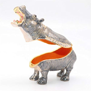 Hippo Trinket Box Hinged Hand-Painted Figurine Collectible Ring Holder with Gift Box - EK CHIC HOME