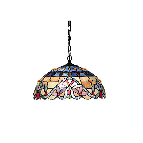 Tiffany Style Victorian 2-Light Ceiling Pendant Fixture 18-Inch Shade, Multicolored - EK CHIC HOME