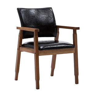 Mid-Century Chair with Faux Leather Seat in Black Set of 2 - EK CHIC HOME