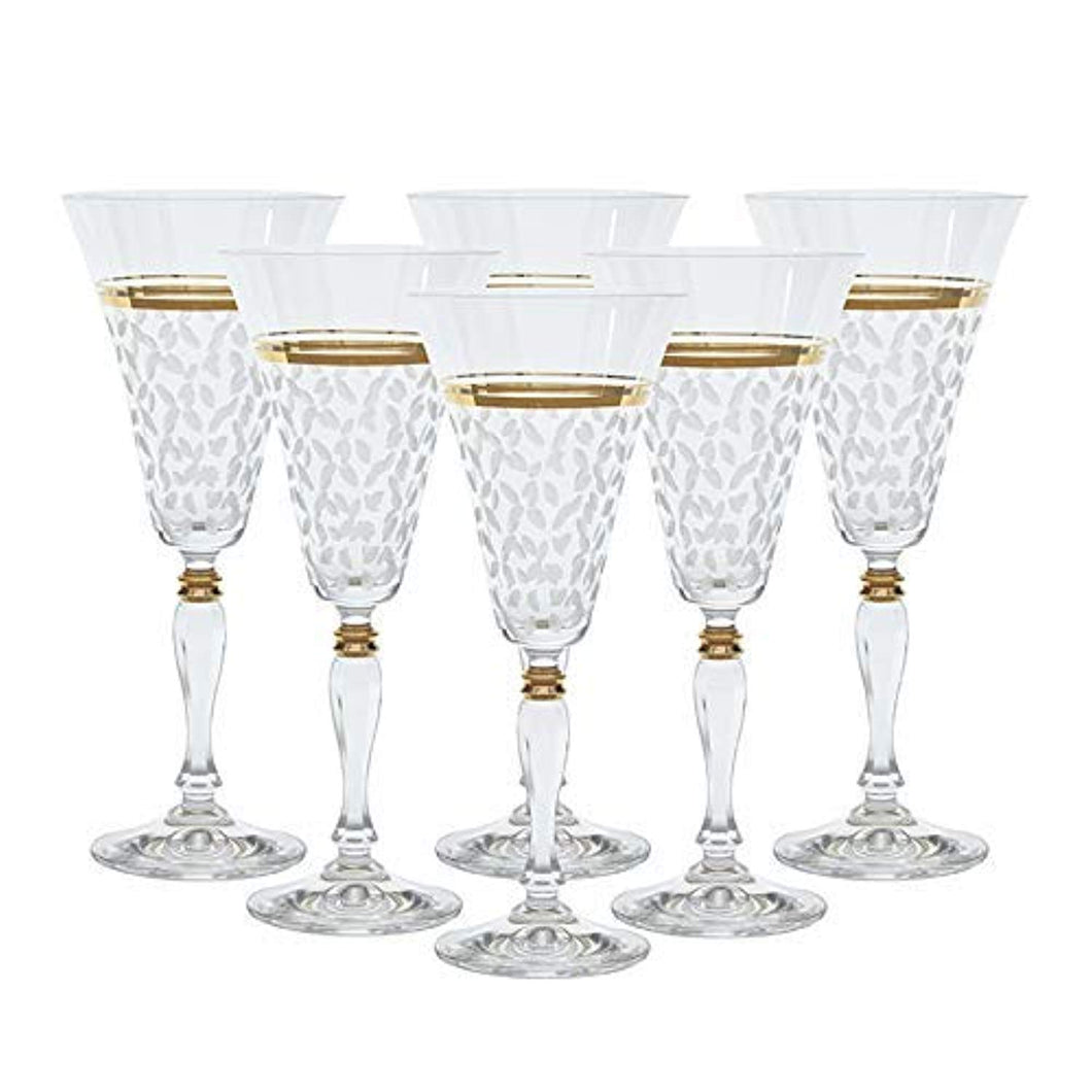 Crystal Set of 6 Handcrafted Red Wine Glasses - Hand Painted 24k Gold Trim Detailing - EK CHIC HOME