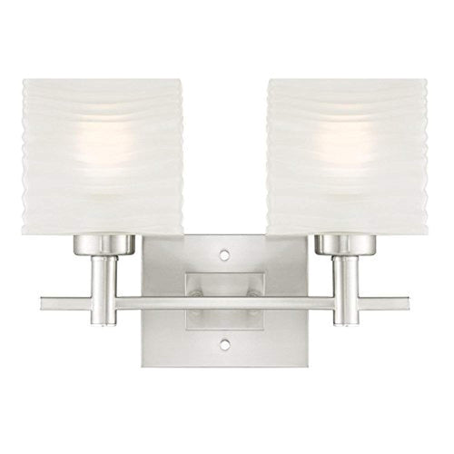 Two-Light Indoor Wall Fixture, Brushed Nickel Finish with Rippled White Glazed Glass - EK CHIC HOME