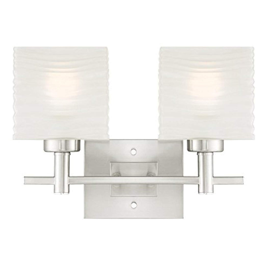 Two-Light Indoor Wall Fixture, Brushed Nickel Finish with Rippled White Glazed Glass - EK CHIC HOME