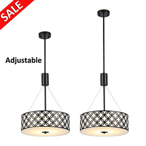 Black Painted Finish,2-Light Drum Shade with Glass Difusser - EK CHIC HOME