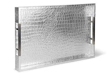 Load image into Gallery viewer, Silver Rectangle Glossy Alligator Croc Decorative  Serving Tray - EK CHIC HOME