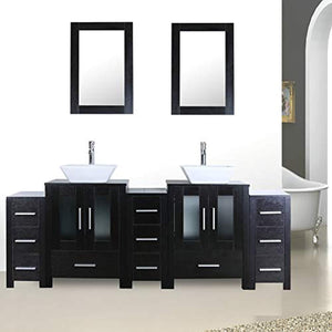 84" Double Sink Bathroom Vanity Unit and Sink Combo Black Wood Texture w/ 3 Drawer Cabinets Mirror Faucet and Drain - EK CHIC HOME