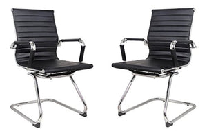 Classic BLACK PU Leather. Chrome Arms TWO CHAIRS - EK CHIC HOME