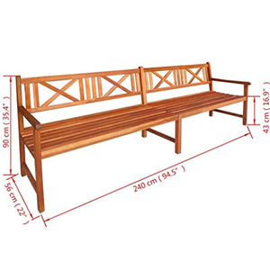 Outdoor Garden Bench,4-Persons Seats with 2 Comfortable Armrests 94.5“ Solid Acacia Wood - EK CHIC HOME