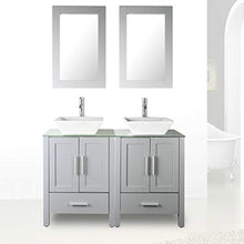 Load image into Gallery viewer, 48&quot; Double Sink Bathroom Vanity Cabinet Combo Glass Top Grey Paint MDF Wood w/Faucet, Mirror&amp;Drain set - EK CHIC HOME