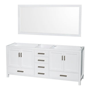 72 inch Double Bathroom Vanity in White, White Carrara Marble Countertop, Undermount Square Sinks, and 70 inch Mirror - EK CHIC HOME