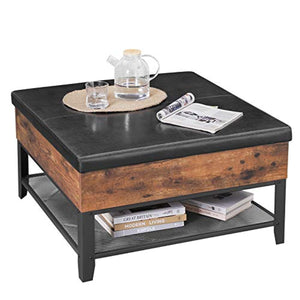 Ottoman Coffee Table, Square Cocktail Table With Storage Industrial Style - EK CHIC HOME