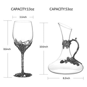 Wine Glasses Set of 5, Crystal Wine Glasses Set 4-Decanter with Enamels - EK CHIC HOME