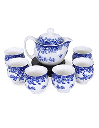 Porcelain Butterfly Floral Tea Set (Tea Pot w. Infuser + 6 Dual Layer Tea Cups) in Gift Box - EK CHIC HOME