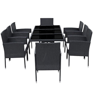 9 Piece Outdoor Dining Set with Cushions, 1 Table and 8 Chairs, 8 Cushions - EK CHIC HOME