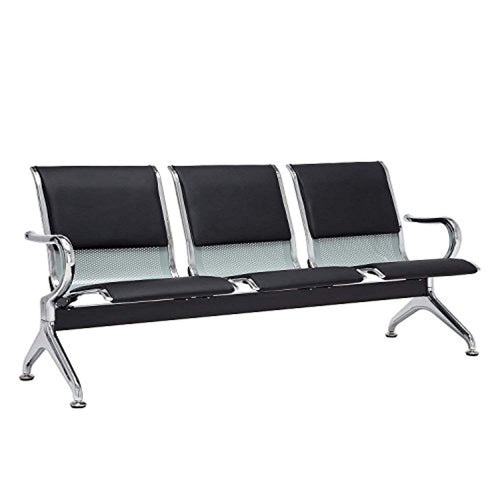 Airport Reception Chairs Waiting Room Chair with Black Leather Cushion - EK CHIC HOME
