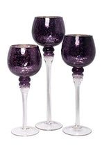 Load image into Gallery viewer, Set of 3 Crackle Purple Glass Tealight Holders (9&quot;, 10&quot;, 12&quot; High) - EK CHIC HOME